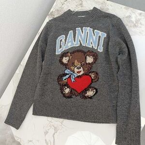 Ganni Gray Sweater with Teddy Bear Design